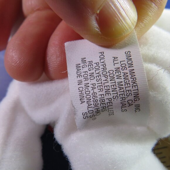 White Patriotic Ty Beanie Baby Bear 5.25" tall Red Blue Ribbon - Picture 6 of 10